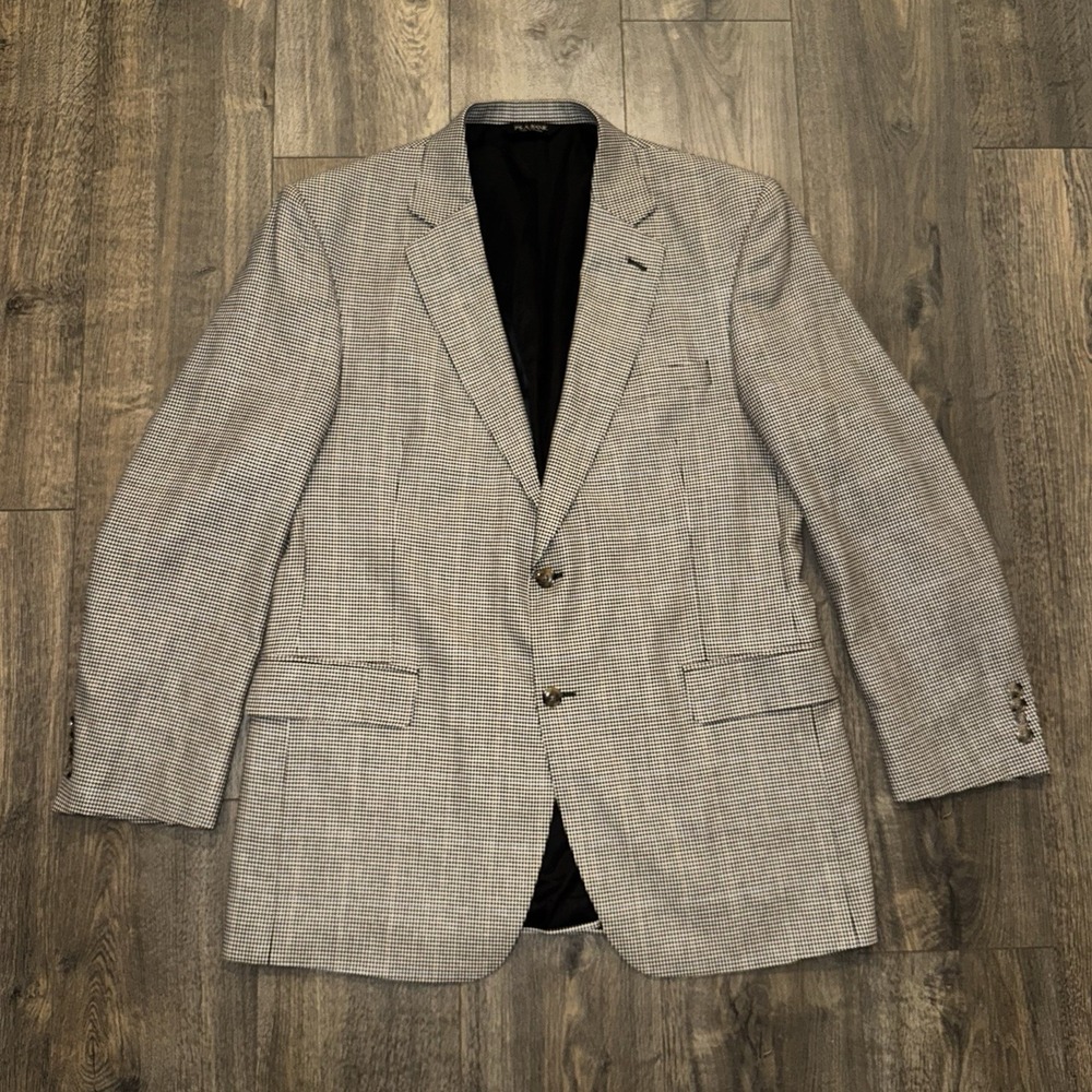 Jos A Bank Blazer Mens 44L Houndstooth Silk  Wool Jacket Sport Coat Work Office